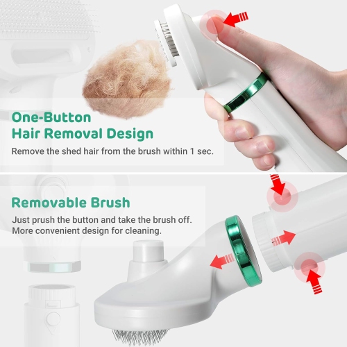 iPettie Pet Hair Dryer 2 with Slicker Brush, 3 Heat Settings, One-Button Hair Removal, Portable Dog Blower, Professional Home Grooming Furry Drying