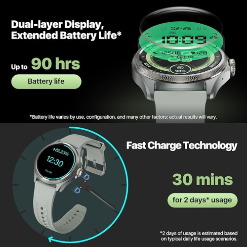 Ticwatch Pro 5 Enduro Smartwatch for Men 1.43" Android Wear OS Smart Watch Up to 90 Hrs Battery 7/24 Heart Rate Health Fitness Tracker Outdoor 5ATM