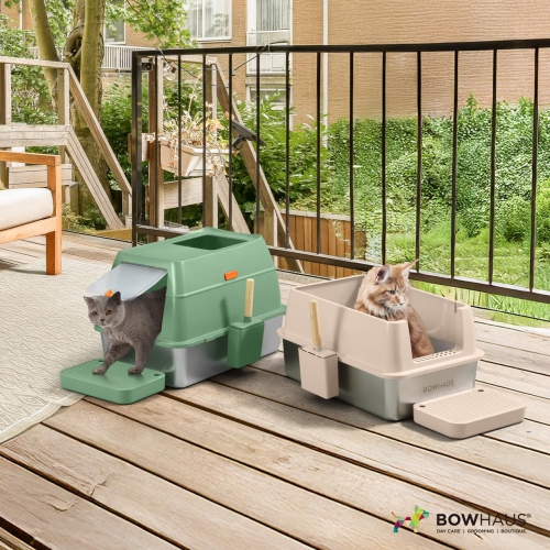 CAPHAUS XL 3 in 1 Enclosed Stainless Steel Cat Litter Box w/Lid, Extra Large High Sided Metal Cat Litter Pan, High Sided Steel Litter Box w/Scoop