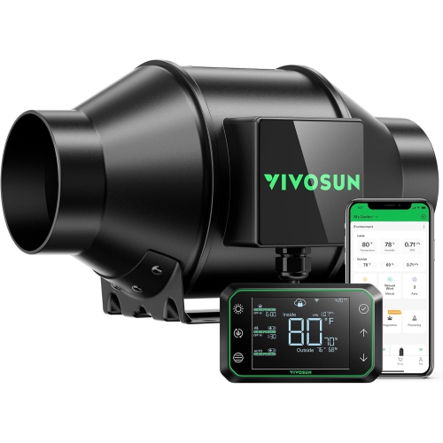 VIVOSUN AeroZesh G4 Inline Duct Fan, Quiet 4" 195 CFM Ventilation Exhaust Fan w/EC Motor and GrowHub E42A Temperature Humidity WiFi-Controller for
