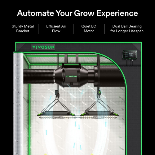 VIVOSUN AeroZesh G4 Inline Duct Fan, Quiet 4" 195 CFM Ventilation Exhaust Fan w/EC Motor and GrowHub E42A Temperature Humidity WiFi-Controller for
