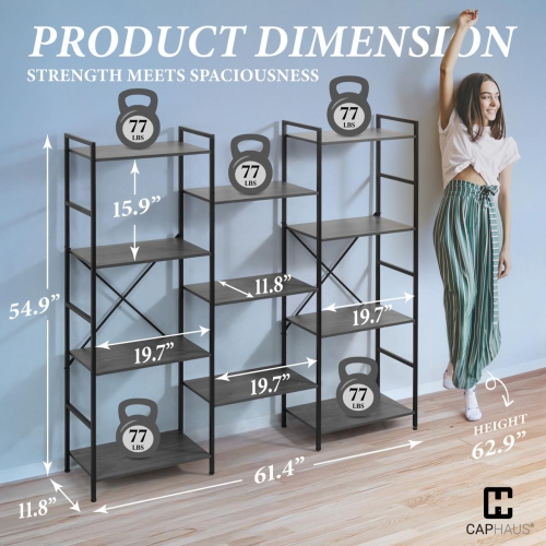CAPHAUS Triple Column 4 Tier Bookshelf,