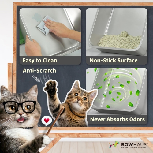 CAPHAUS XL Enclosed Stainless Steel Cat Litter Box with Lid, Extra Large High Sided Metal Cat Litter Pan w/Scoop