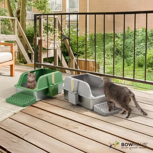 CAPHAUS XL Enclosed Stainless Steel Cat Litter Box with Lid, Extra Large High Sided Metal Cat Litter Pan w/Scoop