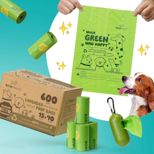 CAPHAUS 9” x 13” Extra Thick Dog Poop Bags with Dispenser, Easy Open Pet Poop Bag Refill Rolls, 600 Counts