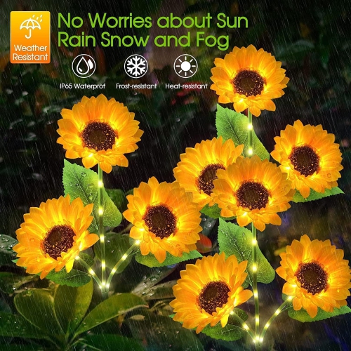 Solar Lights Outdoor, Upgraded Waterproof Outdoor Solar Lights with 9 Bigger & Brighter Sunflowers, Solar Powered Garden Lights Outdoor Solar Lights