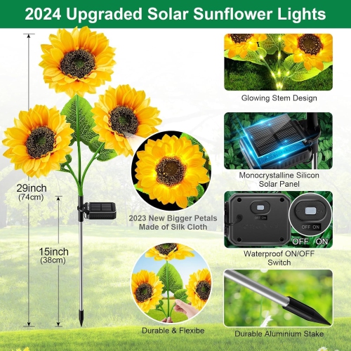 Solar Lights Outdoor, Upgraded Waterproof Outdoor Solar Lights with 9 Bigger & Brighter Sunflowers, Solar Powered Garden Lights Outdoor Solar Lights