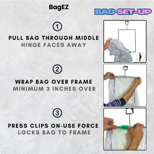 BagEZ Small Hanging Steel Trash Bag Holder, 10 x 13 Inch, Fits 10–33 Gallon Bags, Portable Frame for Indoor & Outdoor Waste and Storage