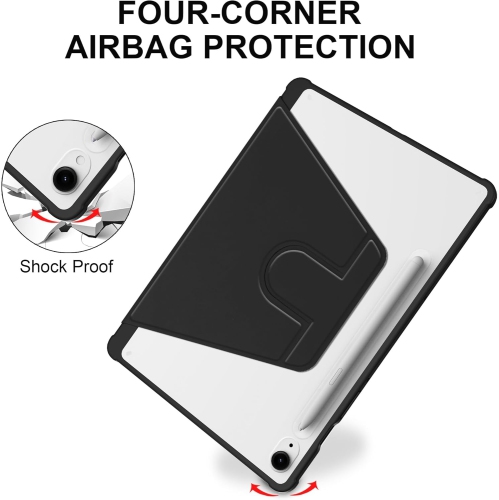 For Samsung Galaxy Tab S10FE+ 13.1" Rotating Acrylic Case with Full Coverage and Ultra-Thin Front Support - Black
