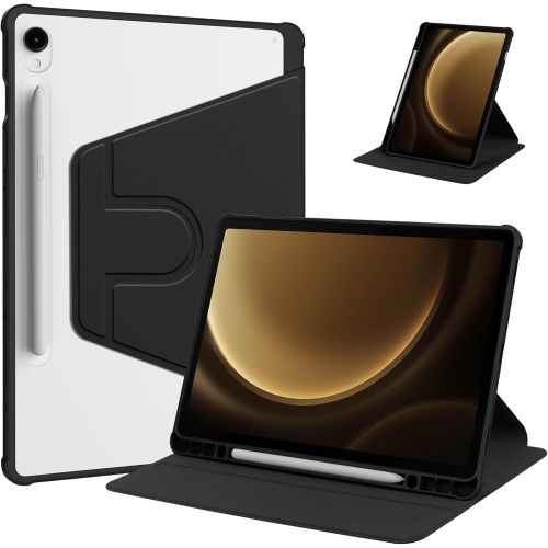 For Samsung Galaxy Tab S10FE+ 13.1" Rotating Acrylic Case with Full Coverage and Ultra-Thin Front Support - Black
