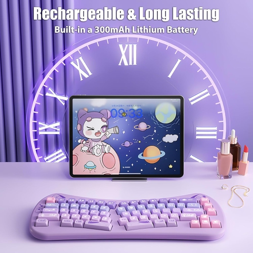 Bow-shaped ergonomic keyboard, cute cat Alice keyboard, dual-mode wireless 2.4G Bluetooth 5.0, rechargeable, compact, 68-key multi-device