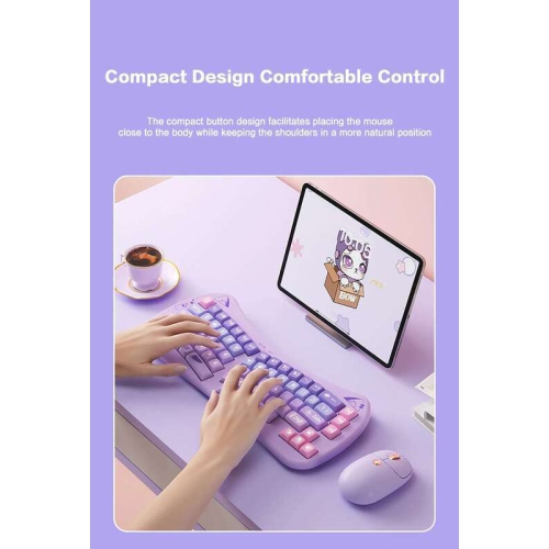 Bow-shaped ergonomic keyboard, cute cat Alice keyboard, dual-mode wireless 2.4G Bluetooth 5.0, rechargeable, compact, 68-key multi-device