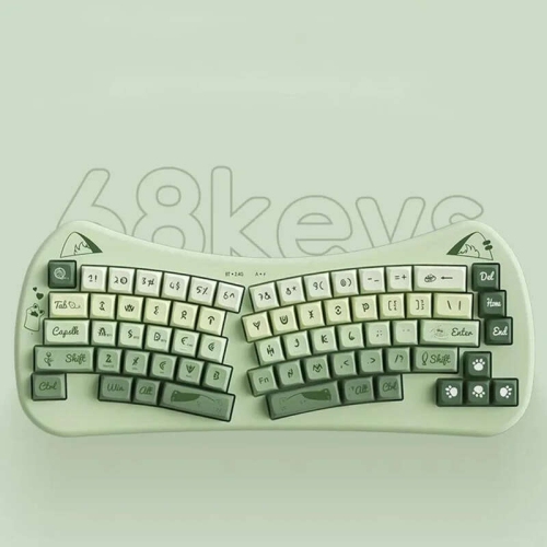 Bow-shaped ergonomic keyboard, cute cat Alice keyboard, dual-mode wireless 2.4G Bluetooth 5.0, rechargeable, compact, 68-key multi-device