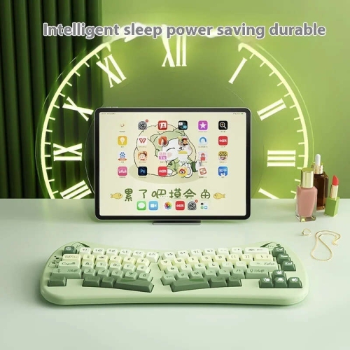 Bow-shaped ergonomic keyboard, cute cat Alice keyboard, dual-mode wireless 2.4G Bluetooth 5.0, rechargeable, compact, 68-key multi-device