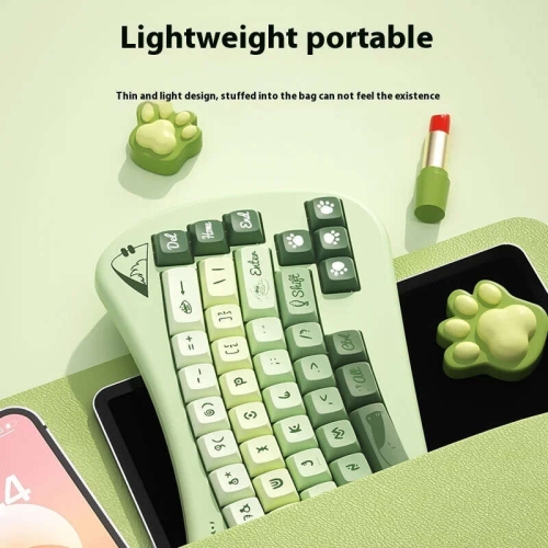 Bow-shaped ergonomic keyboard, cute cat Alice keyboard, dual-mode wireless 2.4G Bluetooth 5.0, rechargeable, compact, 68-key multi-device