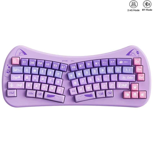 Bow-shaped ergonomic keyboard, cute cat Alice keyboard, dual-mode wireless 2.4G Bluetooth 5.0, rechargeable, compact, 68-key multi-device