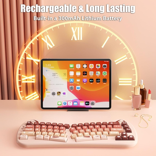 Bow-shaped ergonomic keyboard, cute cat Alice keyboard, dual-mode wireless 2.4G Bluetooth 5.0, rechargeable, compact, 68-key multi-device