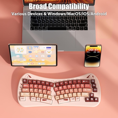 Bow-shaped ergonomic keyboard, cute cat Alice keyboard, dual-mode wireless 2.4G Bluetooth 5.0, rechargeable, compact, 68-key multi-device