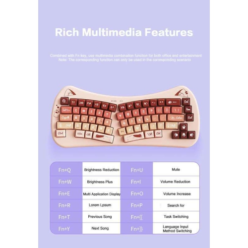 Bow-shaped ergonomic keyboard, cute cat Alice keyboard, dual-mode wireless 2.4G Bluetooth 5.0, rechargeable, compact, 68-key multi-device