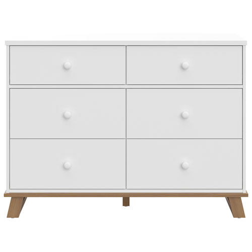 Commode moderne à 6 tiroirs pour enfants de Storkcraft - Blanc avec bois flotté rétro