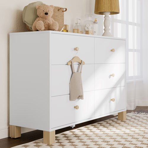 Commode à 6 tiroirs pour enfants California de Storkcraft - Blanc avec bois flotté