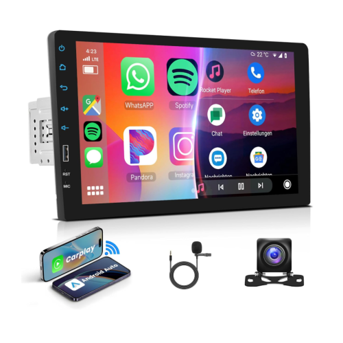 Car Stereo Single Din with Wireless Carplay & Android Auto, 9 Inch IPS Touch Screen Radio with Bluetooth GPS Car Audio Receivers, Mirror Link, FM