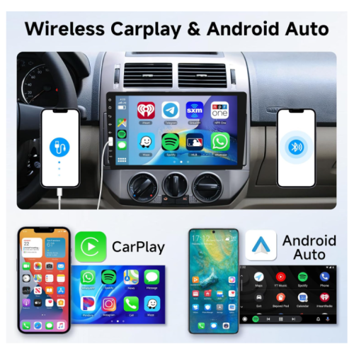 Car Stereo Single Din with Wireless Carplay & Android Auto, 9 Inch IPS Touch Screen Radio with Bluetooth GPS Car Audio Receivers, Mirror Link, FM