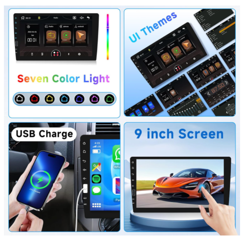 Car Stereo Single Din with Wireless Carplay & Android Auto, 9 Inch IPS Touch Screen Radio with Bluetooth GPS Car Audio Receivers, Mirror Link, FM