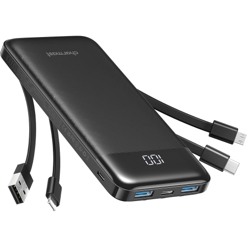 Chargeur portable - 10000&nbsp;mAh avec écran LCD et câbles intégrés - 6 sorties, 3 entrées, chargeur portable à chargement rapide 3&nbsp;A pour