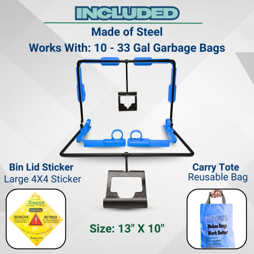 BagEZ Large Hanging Steel Garbage Bag Holder, 16 x 17 Inch, Fits 20–96 Gallon Bags, Portable Frame for Waste, Yard Work, and Storage