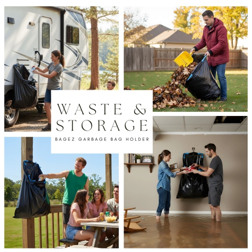 BagEZ Large Hanging Steel Garbage Bag Holder, 16 x 17 Inch, Fits 20–96 Gallon Bags, Portable Frame for Waste, Yard Work, and Storage