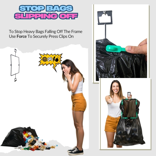BagEZ Large Hanging Steel Garbage Bag Holder, 16 x 17 Inch, Fits 20–96 Gallon Bags, Portable Frame for Waste, Yard Work, and Storage