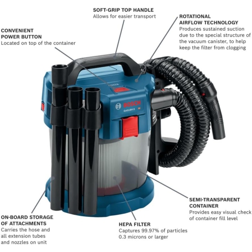 BOSCH GAS18V-3N 18V 1.6 gallon Vacuum Bare Tool , Blue