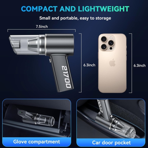 SECURIDE Car Vacuum Cordless Portable with Brushless Motor,16000PA Suction Power, 3-in-1 Compressed Air Duster & Air Blower & Pump Wireless Mini...