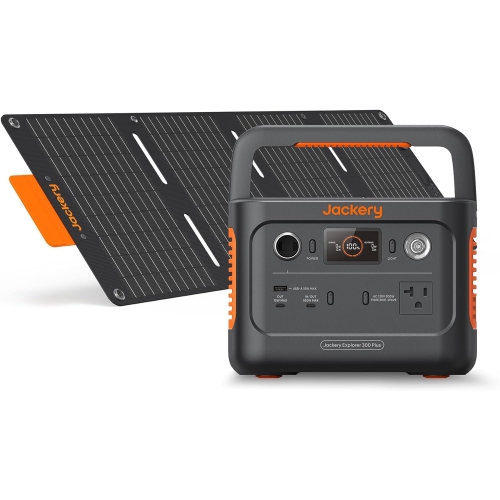 Jackery Solar Generator 300 Plus Portable Power Station with 40W Book-sized Solar Panel, 288Wh Backup LiFePO4 Battery, 300W AC Outlet, Only 5KG for