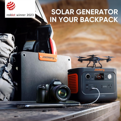 Jackery Solar Generator 300 Plus Portable Power Station with 40W Book-sized Solar Panel, 288Wh Backup LiFePO4 Battery, 300W AC Outlet, Only 5KG for