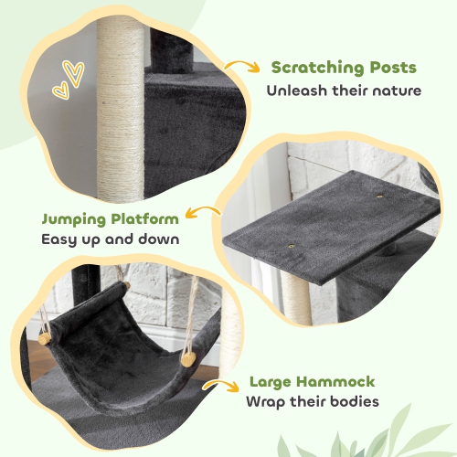 PawHut – Arbre pour chat, grande tour pour chat de 66&nbsp;po avec 2 portes, 3 grands hamacs, perchaude en peluche, poteaux à gratter en sisal,