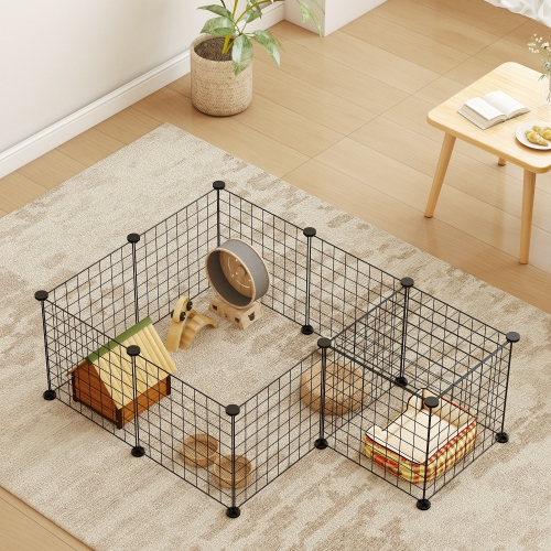 PawHut Pet Playpen, DIY Guinea Pig Cage, Rabbit Pen Enclosure, Small Animal Pen Fence with Door for Hedgehog, Bunny, Chinchilla, Ferret, Kitty, 12