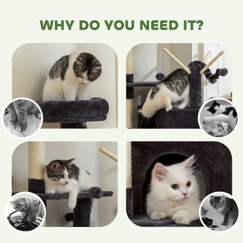 PawHut 59 Inch Cat Tree, Large Multi-Level Cat Tower with Sisal Scratching Posts, Cozy Condo, Top Perch, Ladder and Interactive Balls for Indoor