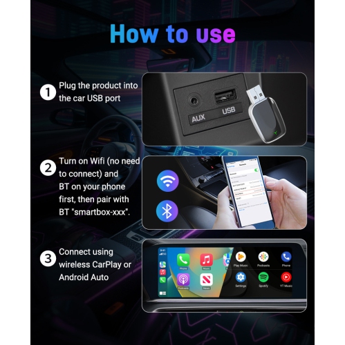 Wireless CarPlay Converter - Wired to wireless CarPlay box, automatic connection, support original car control, plug and play, 5.8GHz WiFi and