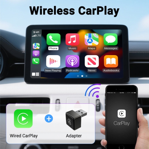 2-in-1 Wireless CarPlay-Android Auto Converter Bluetooth/WiFi Automatic Connection Supports Original Car Control Plug and Play CarPlay Box Car Adapter