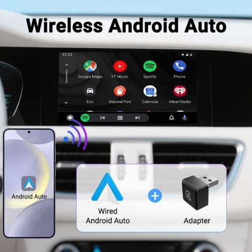 2-in-1 Wireless CarPlay-Android Auto Converter Bluetooth/WiFi Automatic Connection Supports Original Car Control Plug and Play CarPlay Box Car Adapter