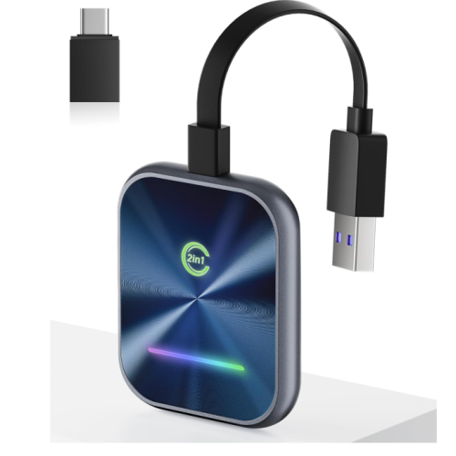 Adaptateur CarPlay sans fil, CarPlay sans fil 2-en-1 et adaptateur sans fil automatique Android, Connexion facile prête à l'emploi stable et rapide