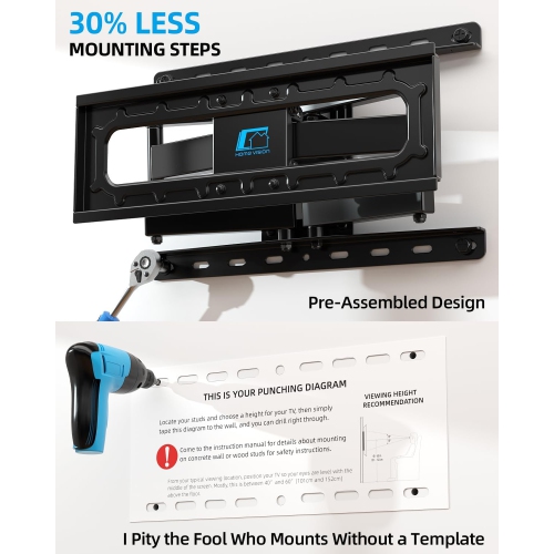 Full Motion TV Wall Mount for Most 26-70 Inch TVs Up to 132 LBS, Max VESA 400x400mm, Wall Mount TV Bracket with Swivel Extension Articulating Tilting