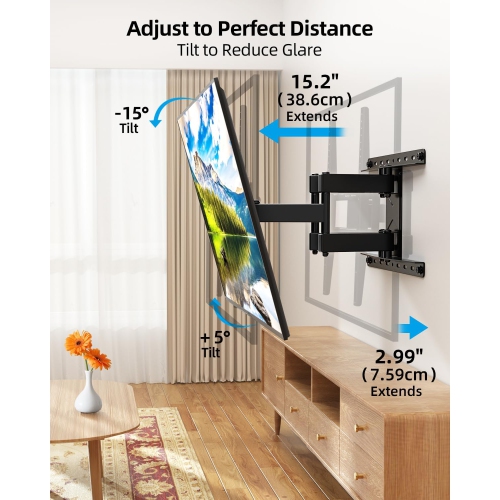 Full Motion TV Wall Mount for Most 26-70 Inch TVs Up to 132 LBS, Max VESA 400x400mm, Wall Mount TV Bracket with Swivel Extension Articulating Tilting