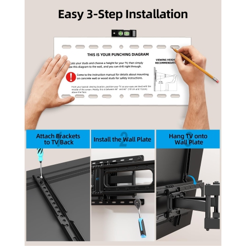 Full Motion TV Wall Mount for Most 32-85 inch TVs up to132 lbs, TV Mount Swivel and Tilt with Dual Articulating Arms, Wall Mount TV Bracket Max VESA