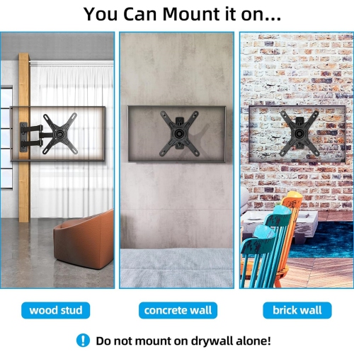 Full Motion TV Wall Mount for 17-42” TVs & Monitors, Unique 360° Ball Joint Rotatable TV Mount with Swivel Tilt Articulating Arms Extension, Max VESA