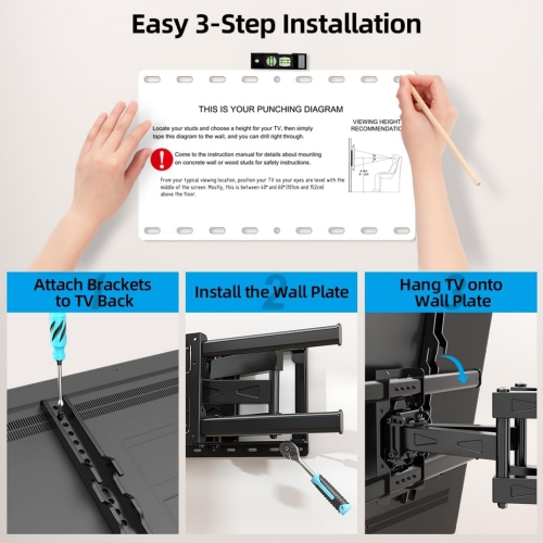 Full Motion TV Wall Mount for Most 32-85 inch TVs up to132lbs, Max VESA 600x400mm, Wall Mount TV Bracket Dual Articulating Arms, Swivel, Tilting,