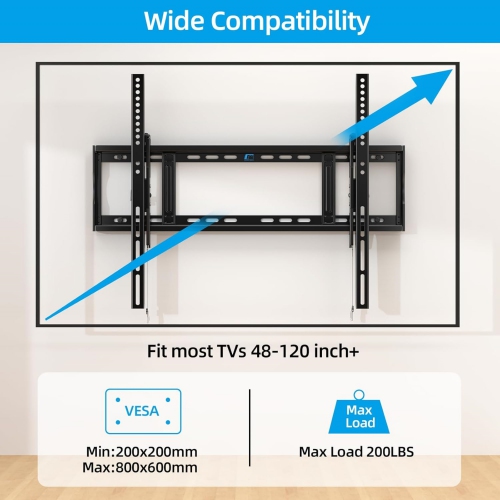 Tilting TV Wall Mount for Most 48-120 inch Flat Curved TVs up to 200 lbs,Heavy Duty TV Mount Max VESA 800x600mm,Wall Mount TV Bracket Fit 16"18"24"