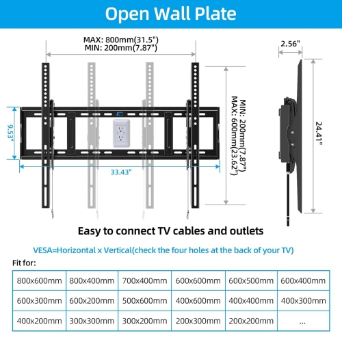 Tilting TV Wall Mount for Most 48-120 inch Flat Curved TVs up to 200 lbs,Heavy Duty TV Mount Max VESA 800x600mm,Wall Mount TV Bracket Fit 16"18"24"